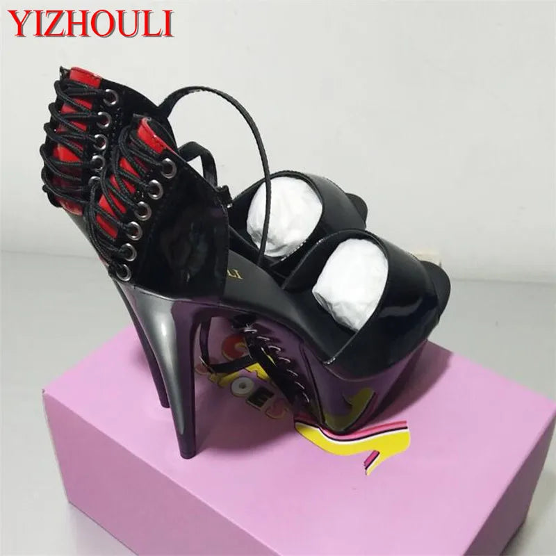 6 inch, round head stiletto heels, model nightclub 15cm cross-bandage soles high-heeled pole dancing sandals