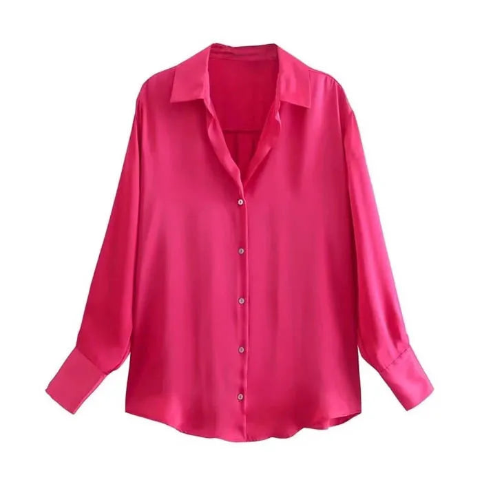CS8455  New 2024 Elegant Design Solid Color Office Lady Satin Blouse Women Shirt Tops