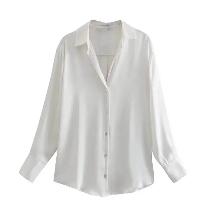 CS8455  New 2024 Elegant Design Solid Color Office Lady Satin Blouse Women Shirt Tops