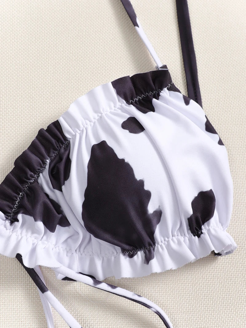 Sexy Printed Ruffled Frilled Thong Bikini Women Swimwear Female Swimsuit Two Pieces Bikini set Micro String Bathing Suit Swim