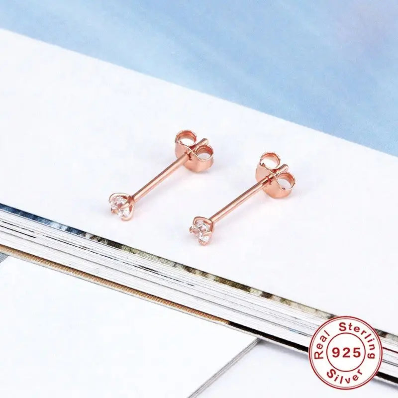 925 Sterling Silver Mini-4 Claws Diamond Stud Earrings Delicate Silver Jewelry