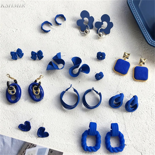 Korean Blue Geometric Acrylic Resin Drop Earrings for Women Statement Round Square Dangle Earrings 2022 Fashion Brincos Jewelry