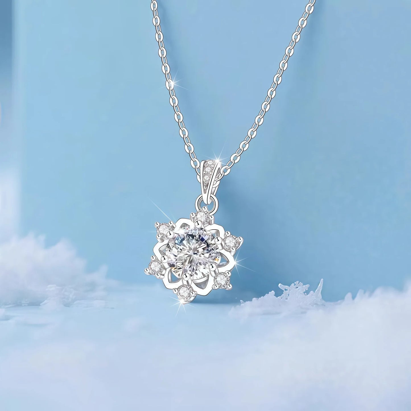 S925 Silver Rhodium Plated Necklace Christmas Snowflake Design One-Carat Moissanite Pendant Trendy Clavicle Chain Children's