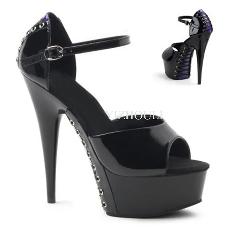 6 inch, round head stiletto heels, model nightclub 15cm cross-bandage soles high-heeled pole dancing sandals