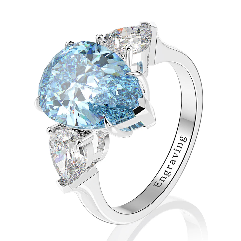 Wong Rain 925 Sterling Silver Pear Lab Sapphire High Carbon Diamonds Gemstone Wedding Engagement Ring Fine Jewelry Wholesale