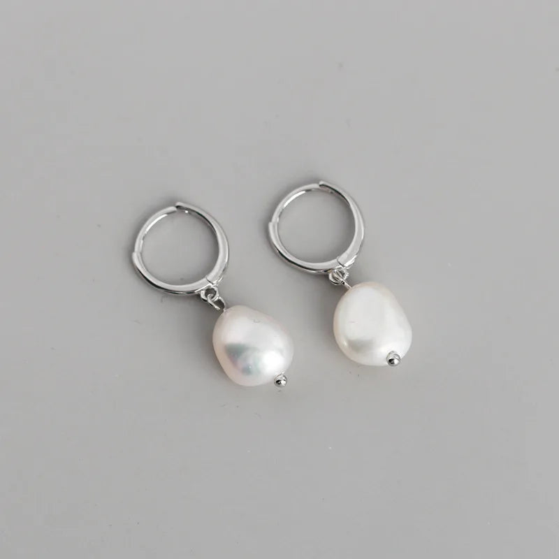 WOOZU 925 Sterling Silver Korean Irregular Baroque Pearl Pendant Drop Earrings For Women European Girl Punk Hip Hop Jewelry Gift