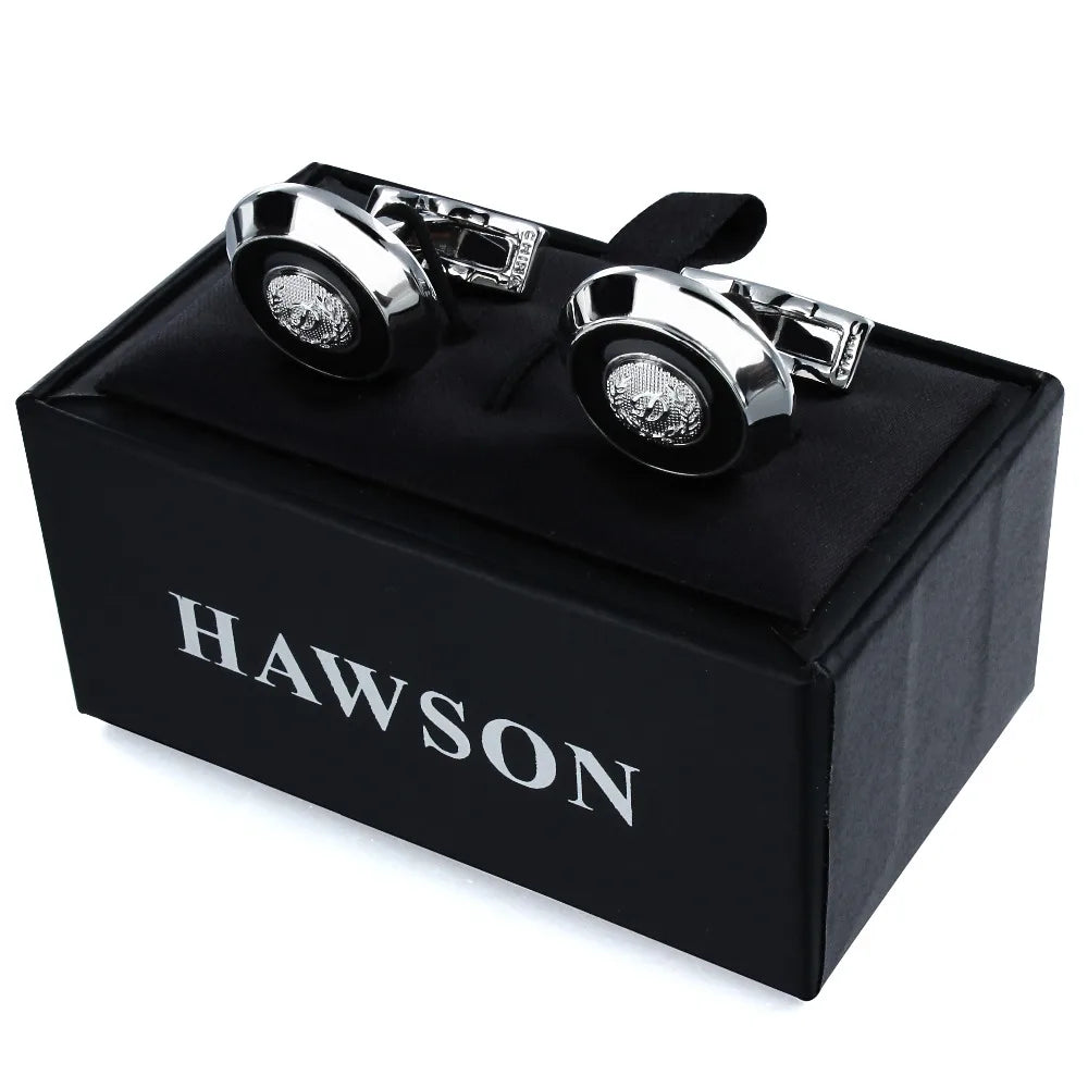 HAWSON ”D“ Initial Cufflinks, Fashion Round Black Enamel Cufflinks shirt man Wedding Jewelry or Accessories