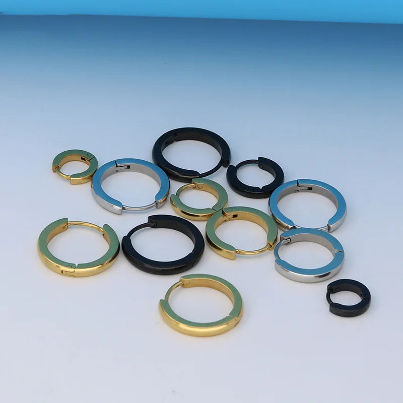 1Pair High Polishing Stainless Steel Hoop Earrings For Men Women  2mm Wide Spherical Anti-allergic Ear Buckle Street Pop Jewelry