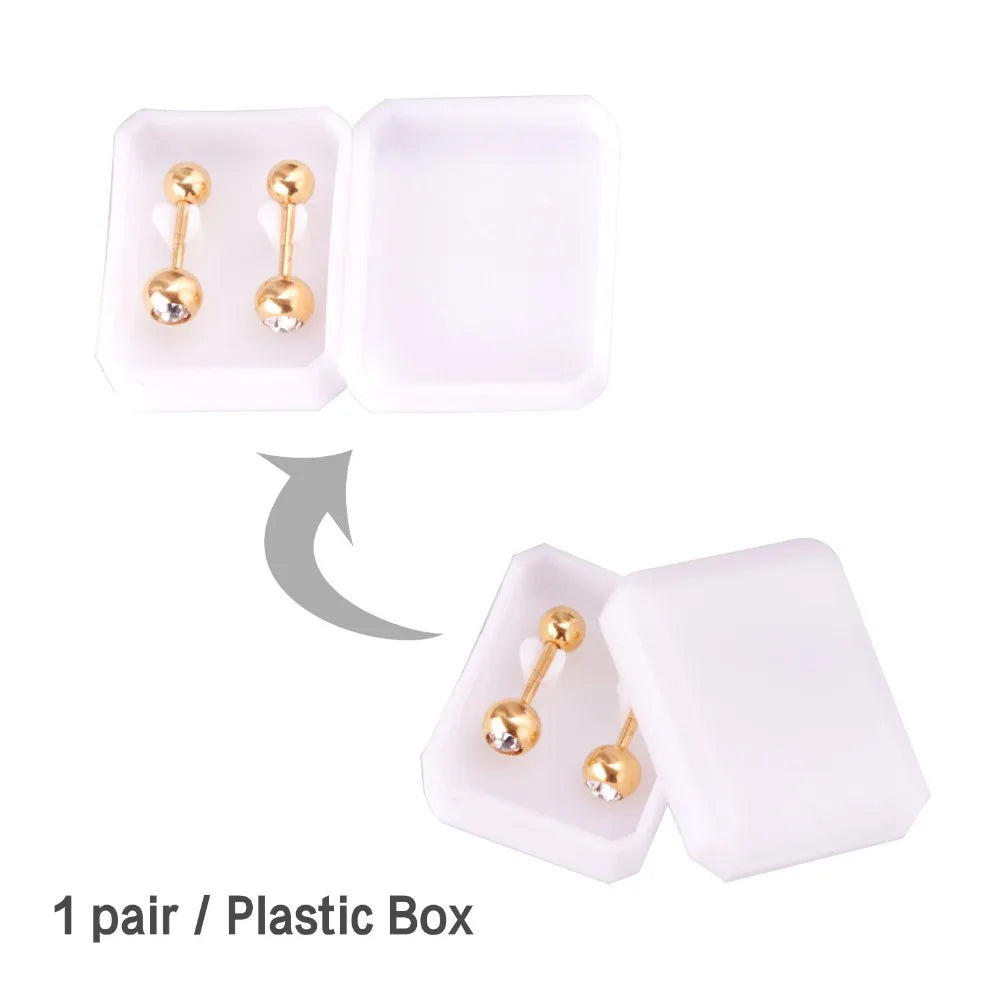 LUXUSTEEL Crystal Earrings For Women Men Gold Color Stainless Steel Round CZ Stud Earring Anti-allergy Screw Back Aretes