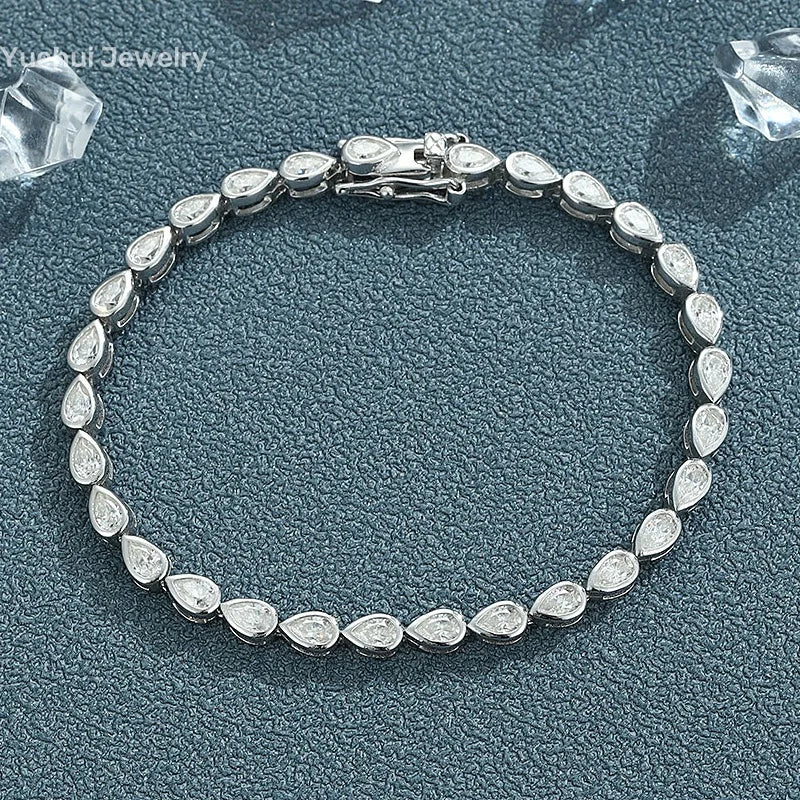 Gold Plated Bracelet Women 925 Cuban Link Pear Moissanite Bracelet Making Women's