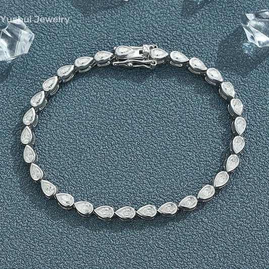 Gold Plated Bracelet Women 925 Cuban Link Pear Moissanite Bracelet Making Women's