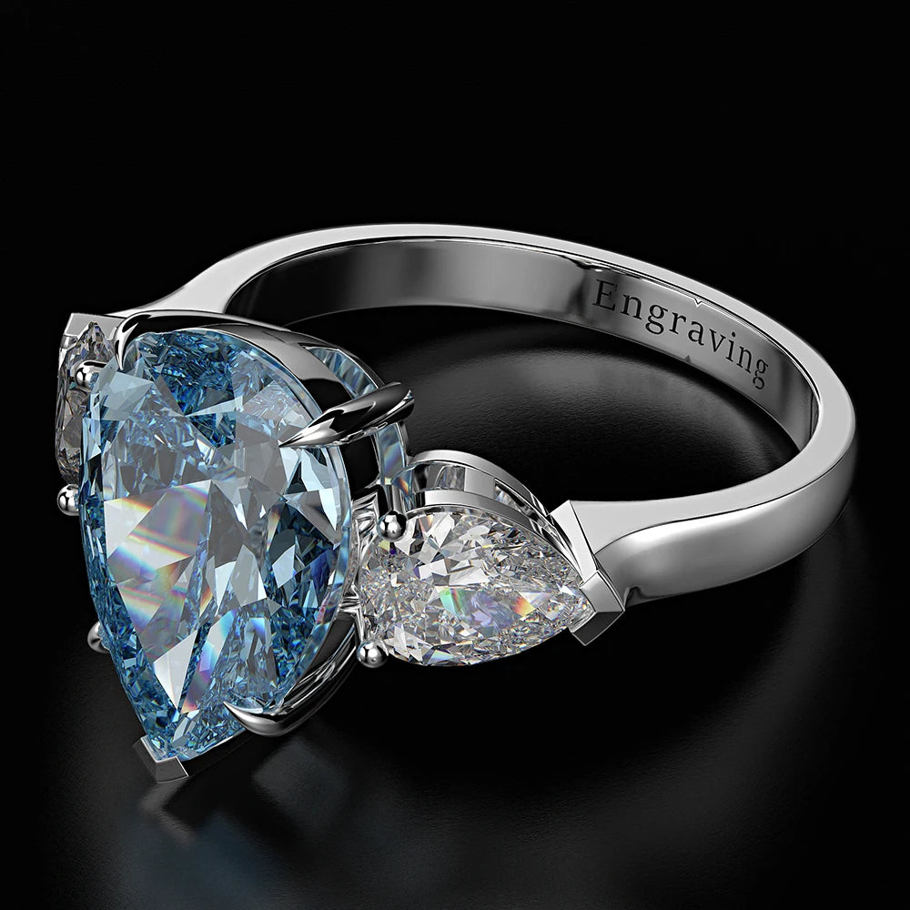 Wong Rain 925 Sterling Silver Pear Lab Sapphire High Carbon Diamonds Gemstone Wedding Engagement Ring Fine Jewelry Wholesale