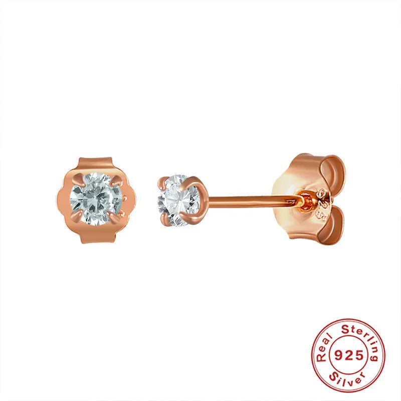 925 Sterling Silver Mini-4 Claws Diamond Stud Earrings Delicate Silver Jewelry