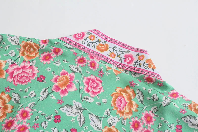 Happie Queens Vintage Floral Print Sashes Women Bohemian V Neck Batwing Sleeves  Happie Blouses  Robe Kimono Cover-ups