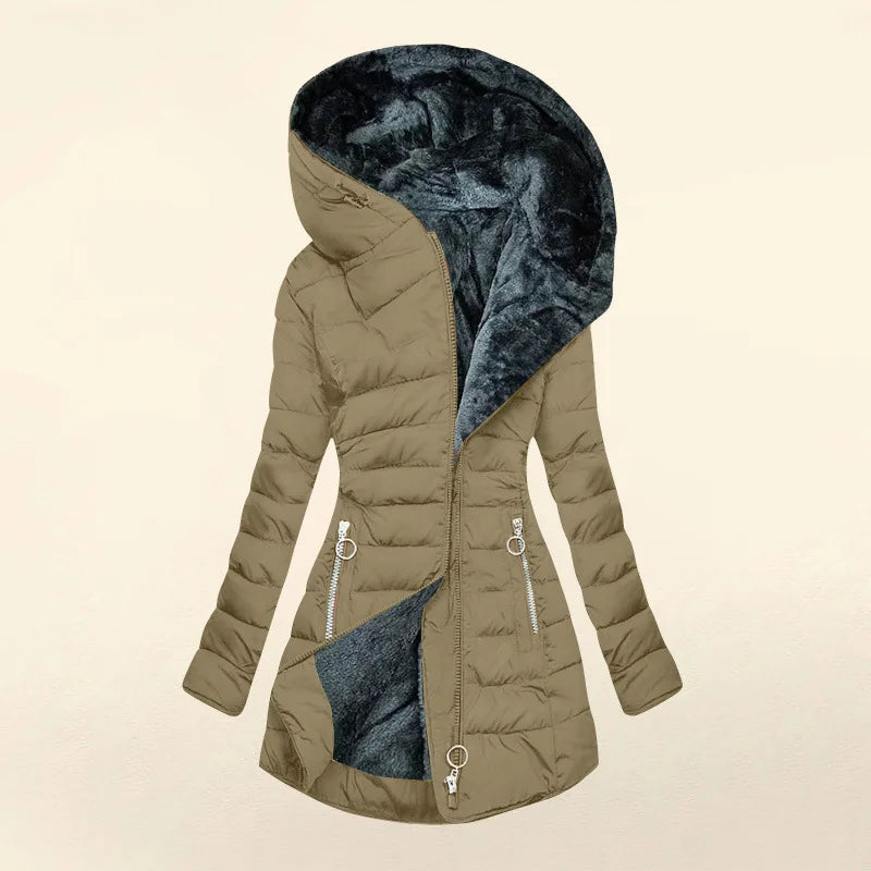 Women's Winter Parka Thick Warm Fleece Lined Long Coat Hooded Plus Size Print Design Ladies Padded Puffer Jacket