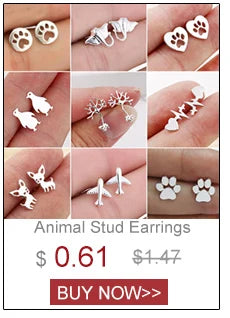Multiple Tiny Stainless Steel Animal Earrings for Women Cute Hummingbird Fish Seahorse Wolf Earings Jewelry Accessory Gift