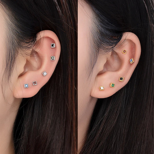 Factory Price 925 Sterling Silver Earrings Set Square CZ Geometric Prong Claw Stud for Women Wholesale Fine Jewelry Bulk