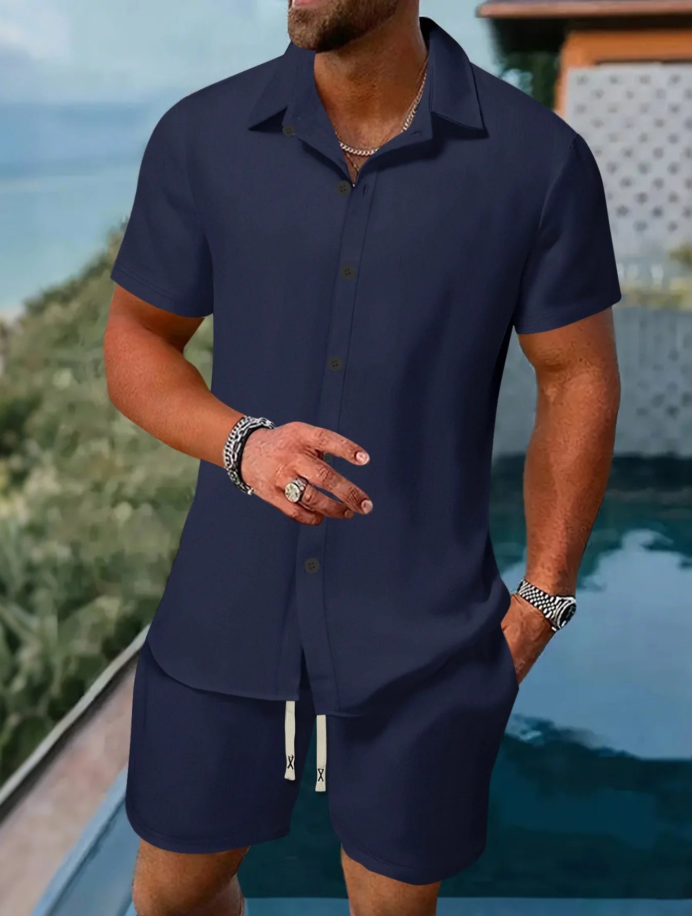 Combining Fashion Sense and comfort Suitable for Multiple Scenes Men's Short Sleeve Shirt Set