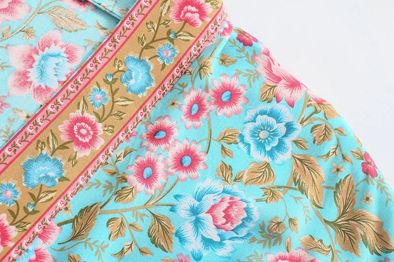 Happie Queens Vintage Floral Print Sashes Women Bohemian V Neck Batwing Sleeves  Happie Blouses  Robe Kimono Cover-ups