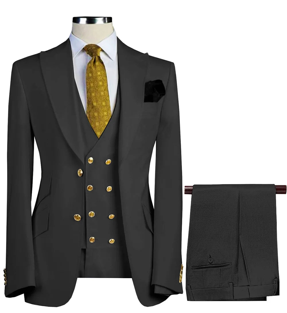 Blazers Vest Pants Sets 2024 New Fashion Groom Wedding Dress Suits Men Casual Business 3 Pcs Set Suit Jacket Coat Trousers