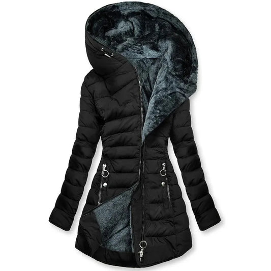 Women's Winter Parka Thick Warm Fleece Lined Long Coat Hooded Plus Size Print Design Ladies Padded Puffer Jacket