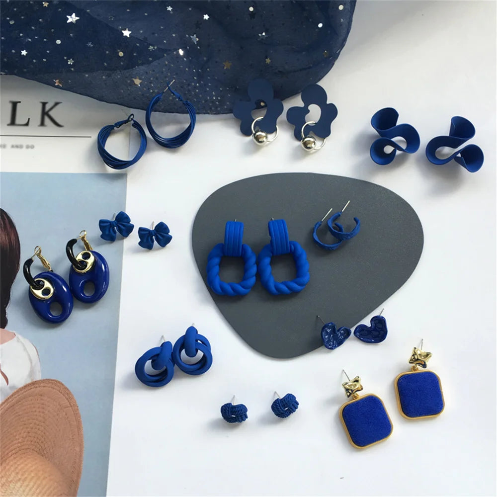Korean Blue Geometric Acrylic Resin Drop Earrings for Women Statement Round Square Dangle Earrings 2022 Fashion Brincos Jewelry
