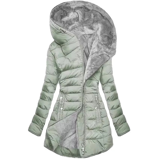 Women's Winter Parka Thick Warm Fleece Lined Long Coat Hooded Plus Size Print Design Ladies Padded Puffer Jacket