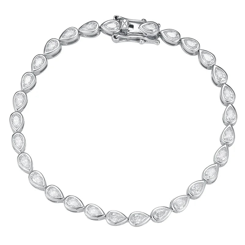 Gold Plated Bracelet Women 925 Cuban Link Pear Moissanite Bracelet Making Women's