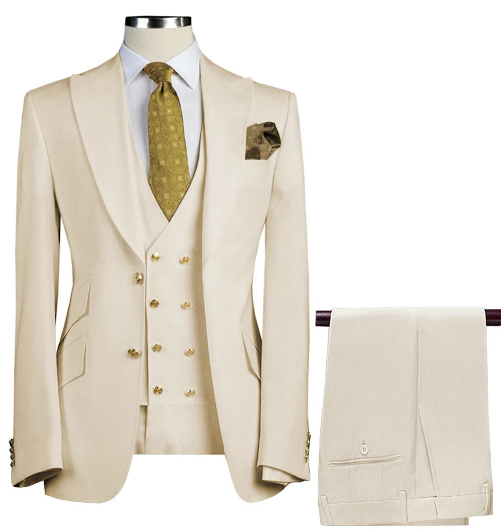 Blazers Vest Pants Sets 2024 New Fashion Groom Wedding Dress Suits Men Casual Business 3 Pcs Set Suit Jacket Coat Trousers
