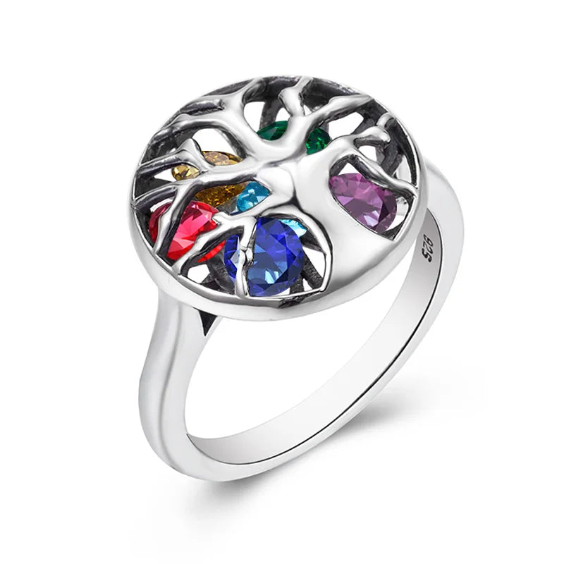 SILVERCHAKRA Unique 18K Gold Color Rings for Women Real 925 Sterling Silver Ring Family Tree of Life Gemstone Fine Jewelry 2022
