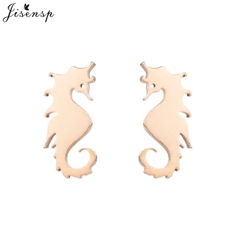 Multiple Tiny Stainless Steel Animal Earrings for Women Cute Hummingbird Fish Seahorse Wolf Earings Jewelry Accessory Gift