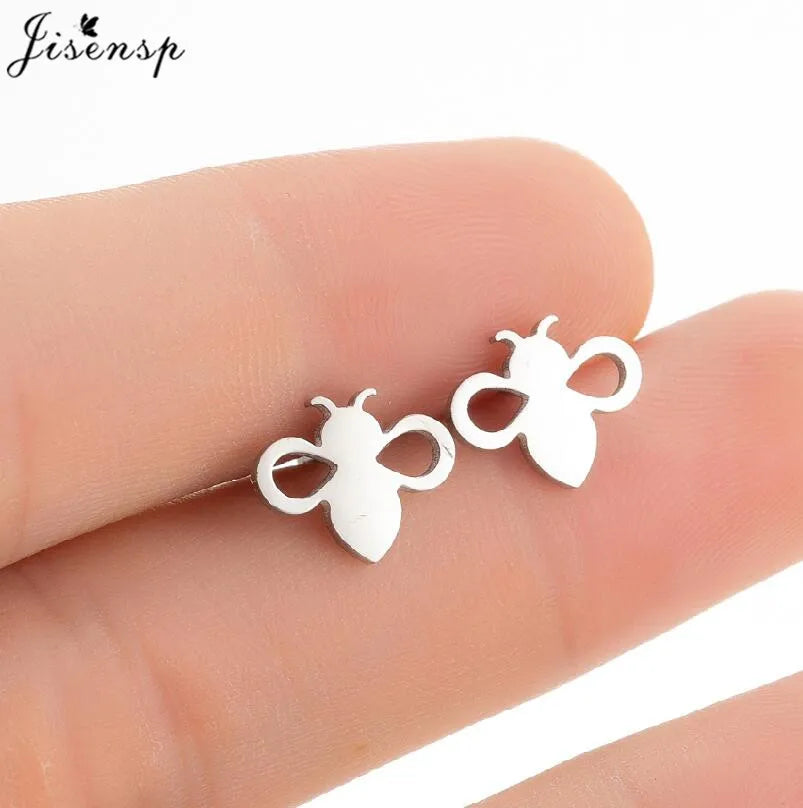 Multiple Tiny Stainless Steel Animal Earrings for Women Cute Hummingbird Fish Seahorse Wolf Earings Jewelry Accessory Gift