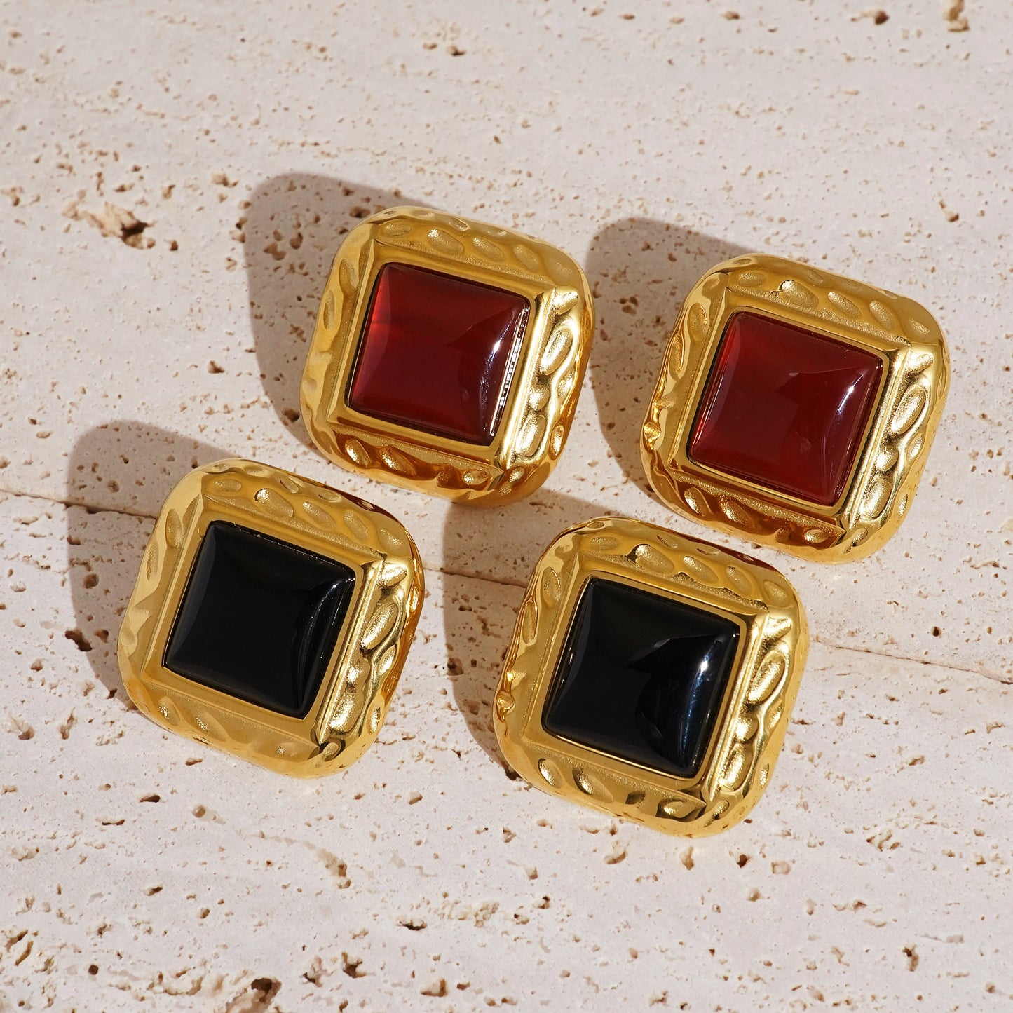 Myneck Vintage Lava Square Large Stone Earrings 18K Gold Plated Stainless Steel Fashionable Girl's Jewelry-Christian Gift