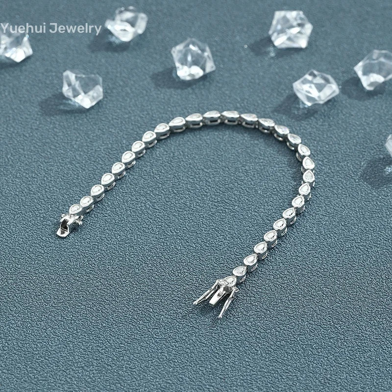 Gold Plated Bracelet Women 925 Cuban Link Pear Moissanite Bracelet Making Women's