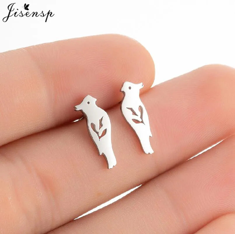 Multiple Tiny Stainless Steel Animal Earrings for Women Cute Hummingbird Fish Seahorse Wolf Earings Jewelry Accessory Gift