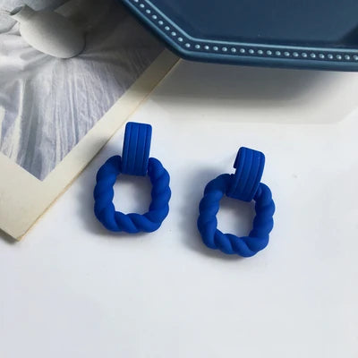 Korean Blue Geometric Acrylic Resin Drop Earrings for Women Statement Round Square Dangle Earrings 2022 Fashion Brincos Jewelry