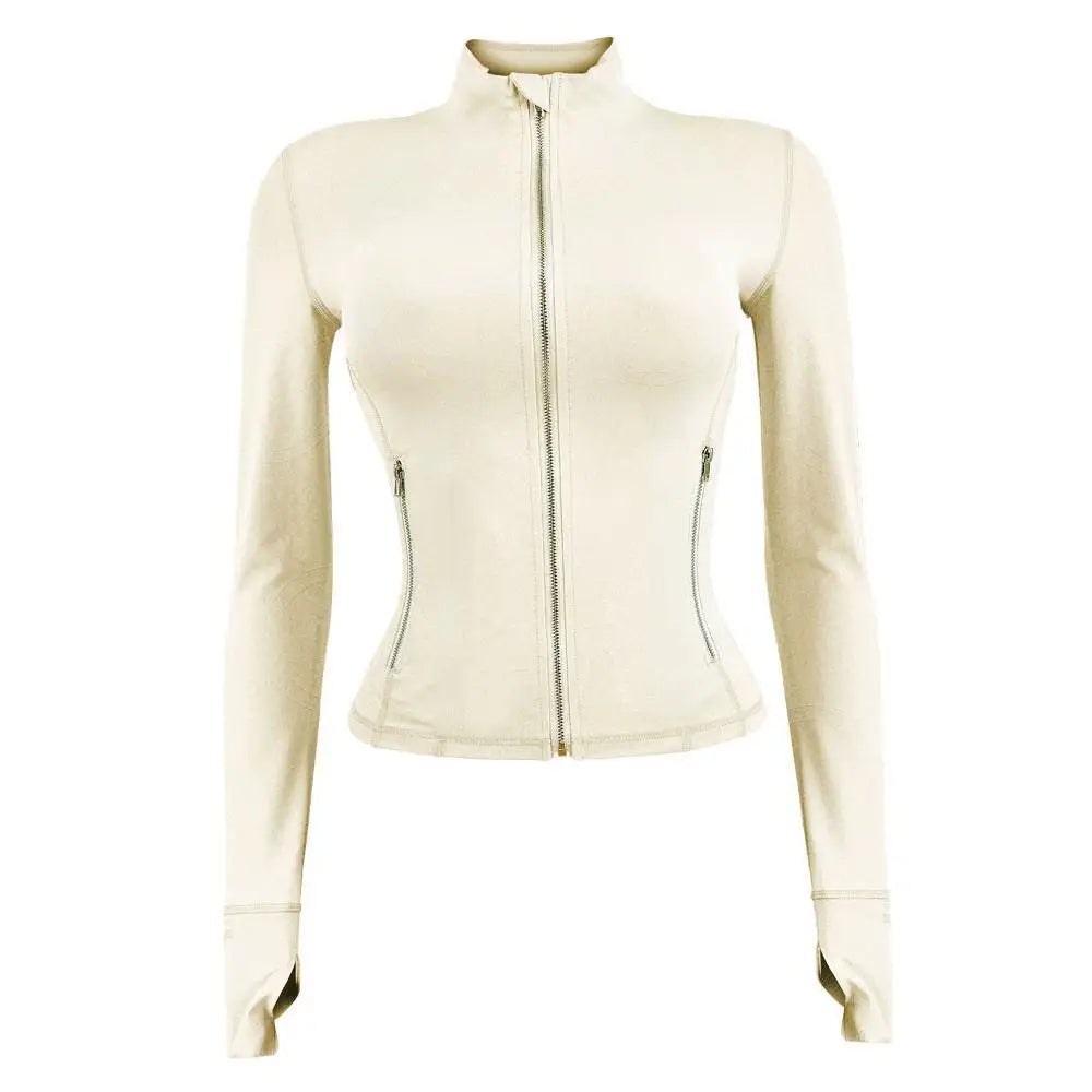 Women Yoga Jackets with Pockets Slim Fitness Thick High Quality Workout Outdoor Sportswear Long Sleeve Turtle Neck Casual Jacket