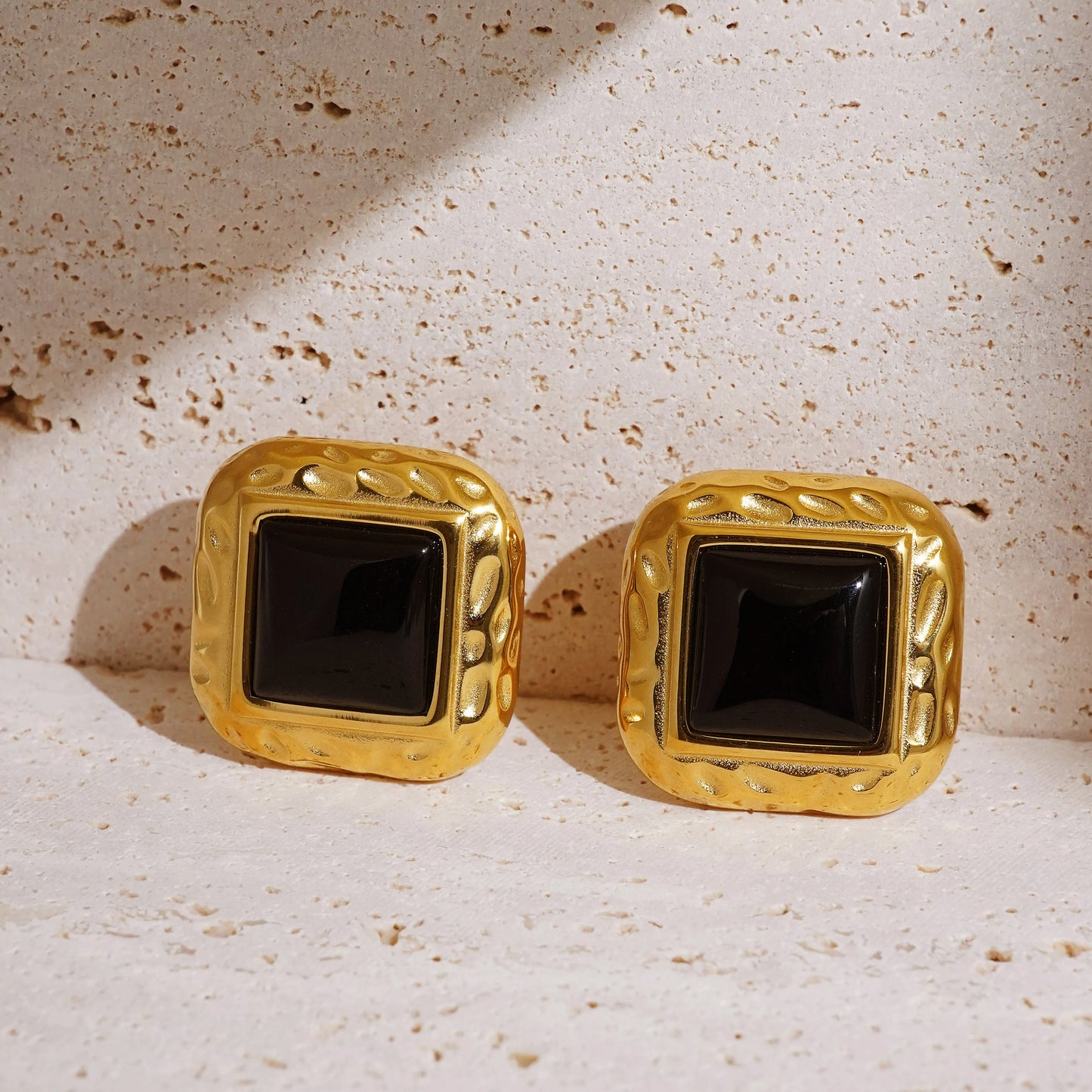 Myneck Vintage Lava Square Large Stone Earrings 18K Gold Plated Stainless Steel Fashionable Girl's Jewelry-Christian Gift