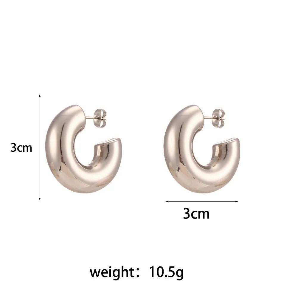 Europe and the United States Ins Thick Cylindrical Hollow Earrings Women'S Stainless Steel Plated 18k Earrings Wholesale
