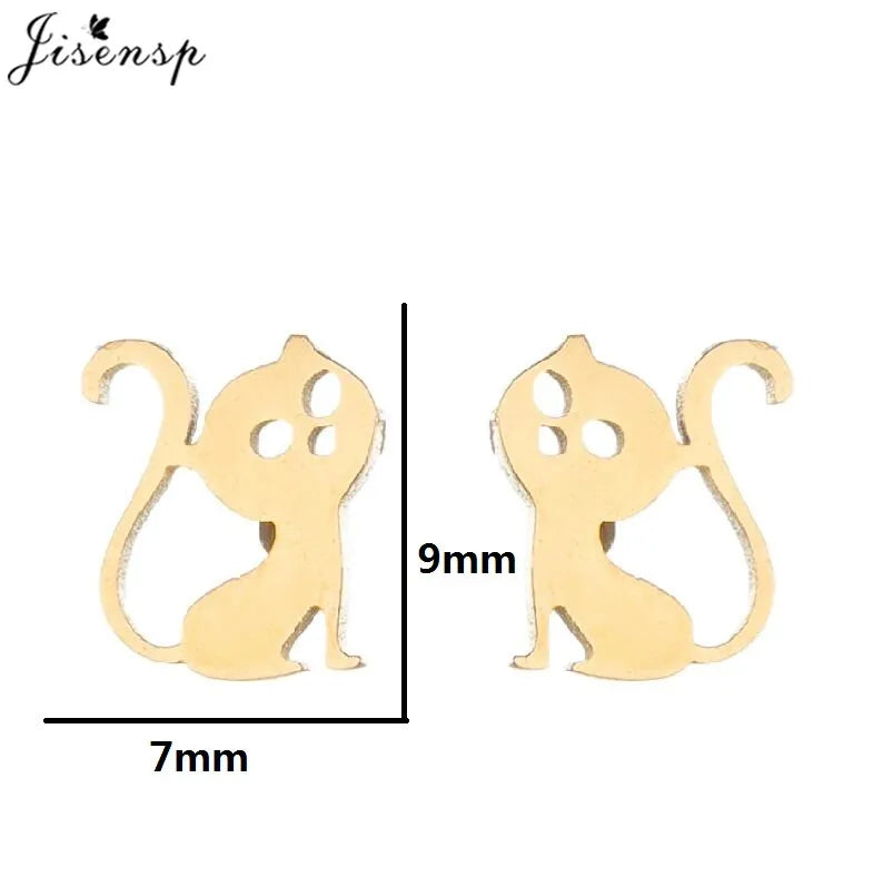 Multiple Tiny Stainless Steel Animal Earrings for Women Cute Hummingbird Fish Seahorse Wolf Earings Jewelry Accessory Gift