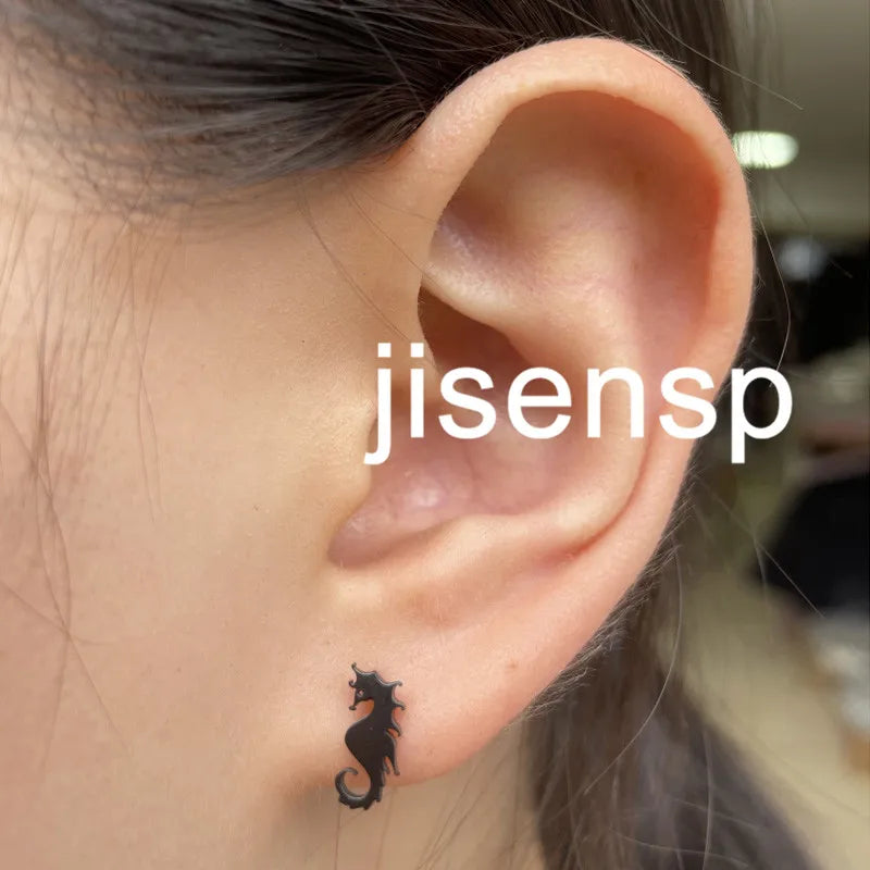 Multiple Tiny Stainless Steel Animal Earrings for Women Cute Hummingbird Fish Seahorse Wolf Earings Jewelry Accessory Gift