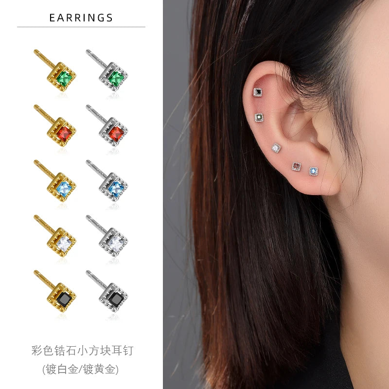 Factory Price 925 Sterling Silver Earrings Set Square CZ Geometric Prong Claw Stud for Women Wholesale Fine Jewelry Bulk