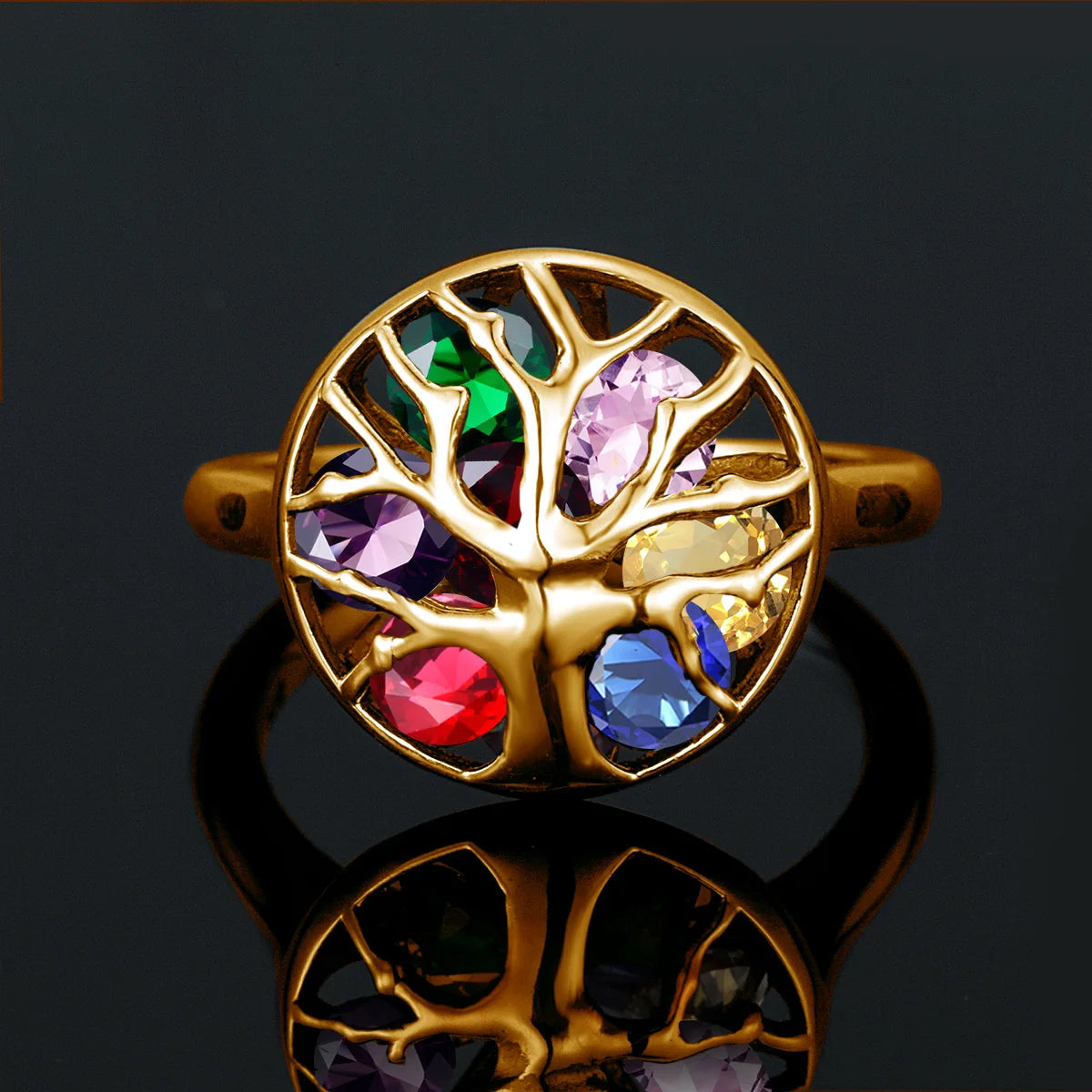 SILVERCHAKRA Unique 18K Gold Color Rings for Women Real 925 Sterling Silver Ring Family Tree of Life Gemstone Fine Jewelry 2022