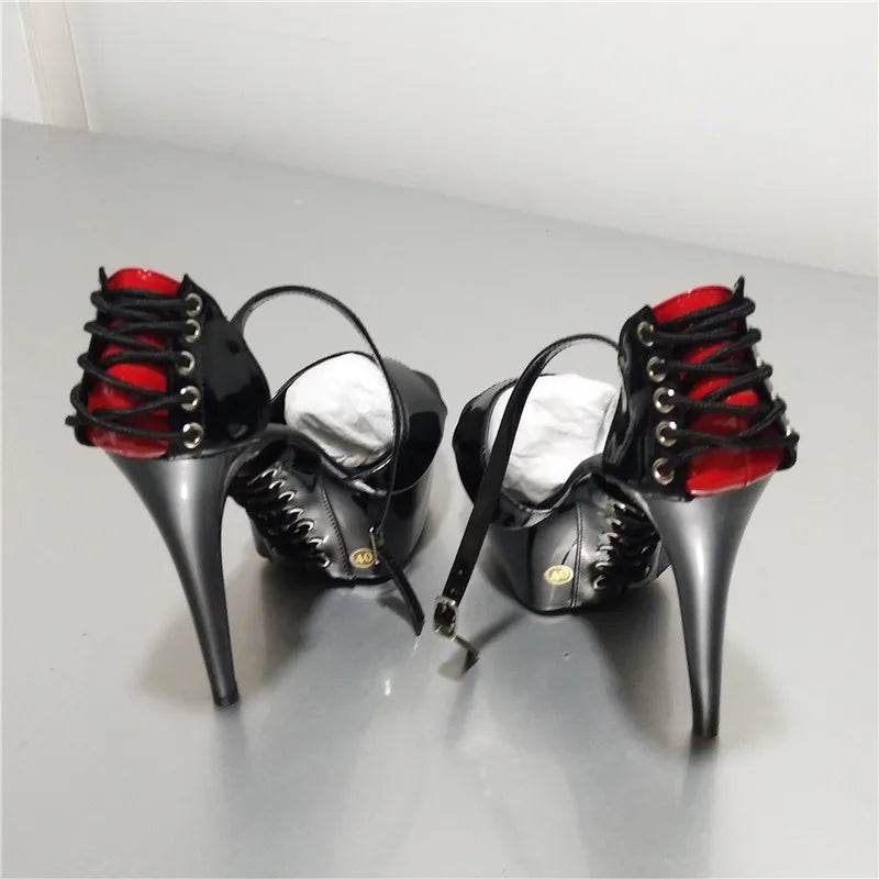 6 inch, round head stiletto heels, model nightclub 15cm cross-bandage soles high-heeled pole dancing sandals