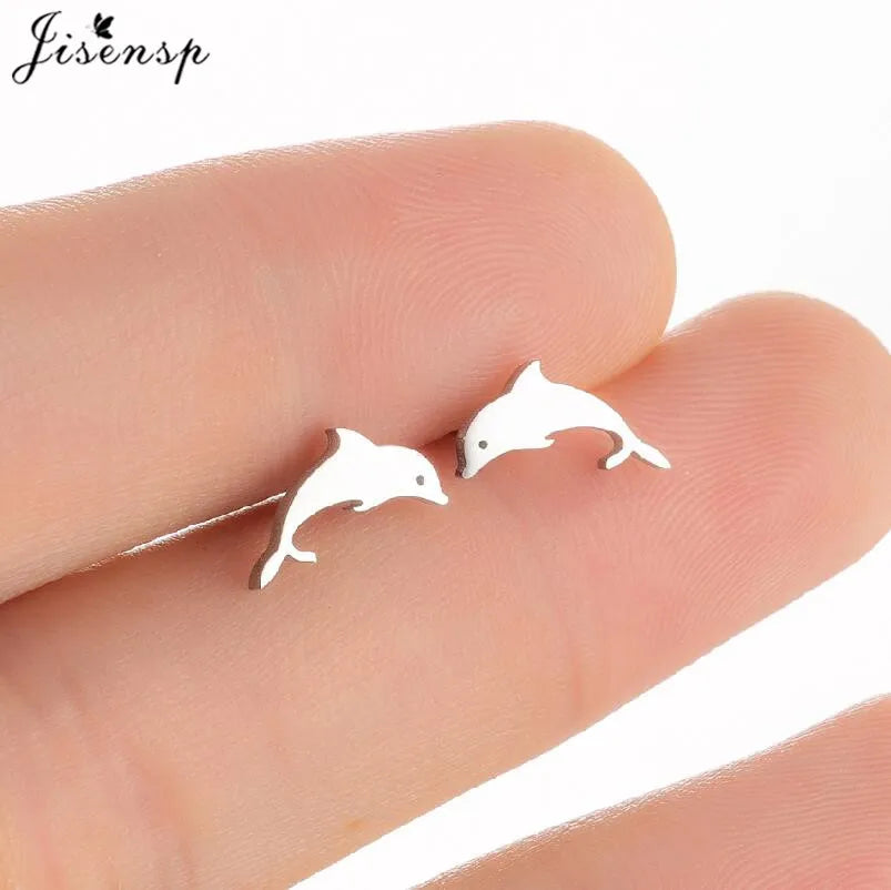 Multiple Tiny Stainless Steel Animal Earrings for Women Cute Hummingbird Fish Seahorse Wolf Earings Jewelry Accessory Gift