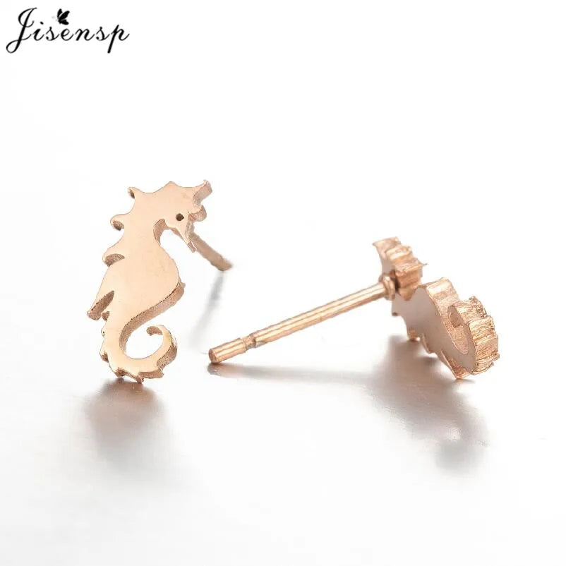 Multiple Tiny Stainless Steel Animal Earrings for Women Cute Hummingbird Fish Seahorse Wolf Earings Jewelry Accessory Gift