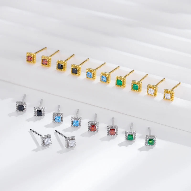 Factory Price 925 Sterling Silver Earrings Set Square CZ Geometric Prong Claw Stud for Women Wholesale Fine Jewelry Bulk