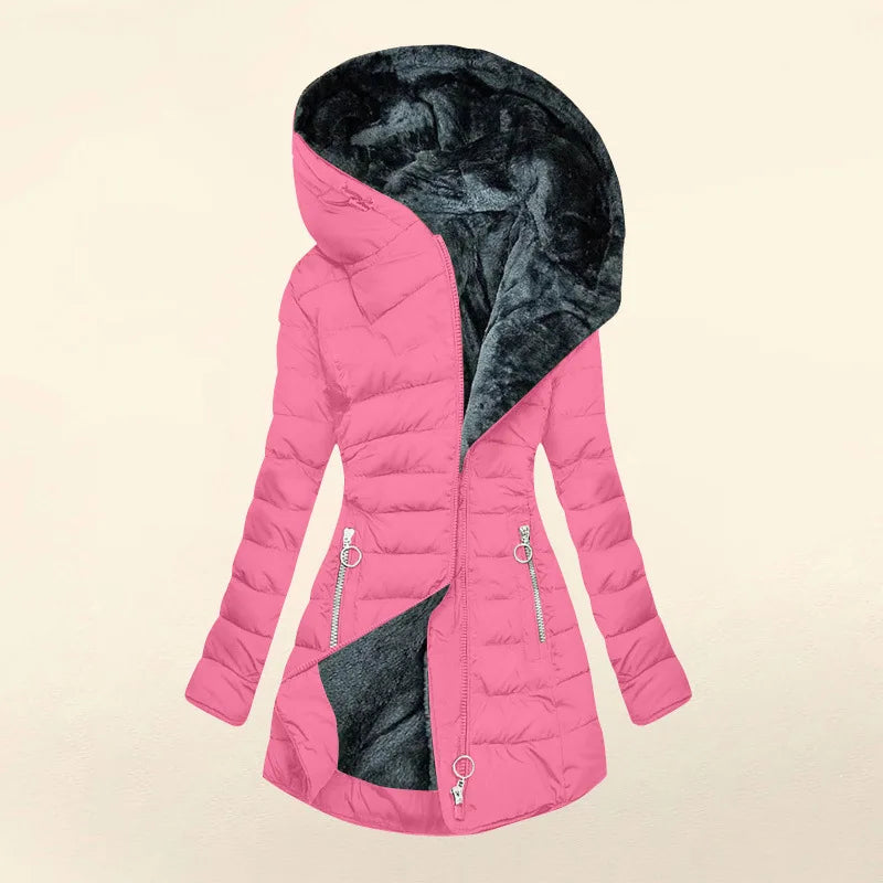 Women's Winter Parka Thick Warm Fleece Lined Long Coat Hooded Plus Size Print Design Ladies Padded Puffer Jacket