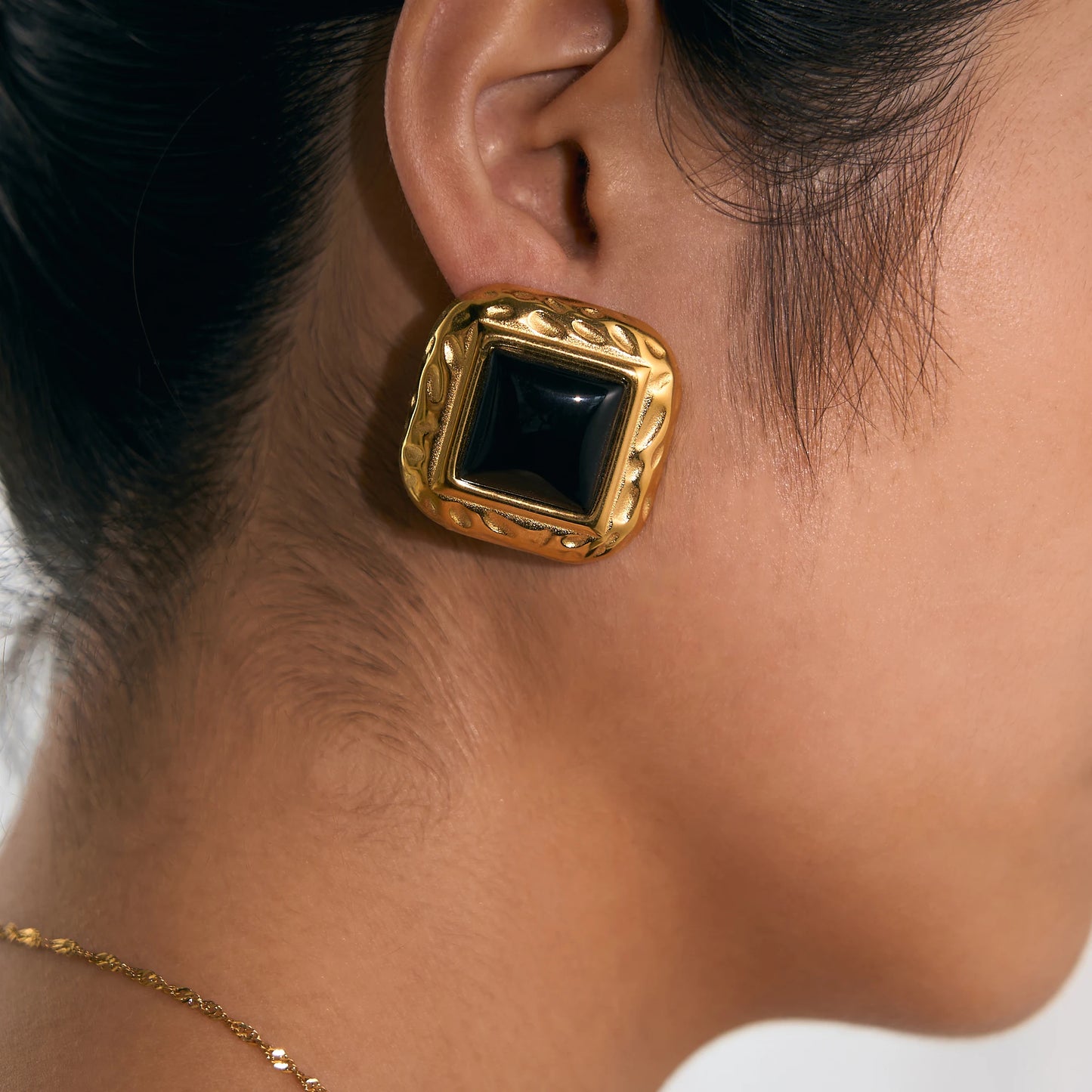 Myneck Vintage Lava Square Large Stone Earrings 18K Gold Plated Stainless Steel Fashionable Girl's Jewelry-Christian Gift