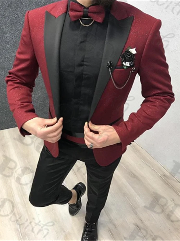 Custom Made Groomsmen Notch Satin Lapel Groom Tuxedos Black Men Suits Wedding Best Man 2 Pieces ( Jacket + Pants + Bow Tie) B859